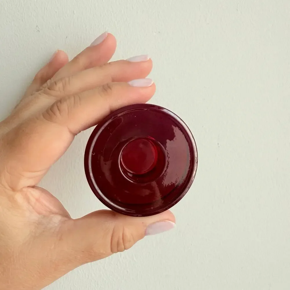 Crate & Barrel Red Green Glass Taper Candle Holders Round 2